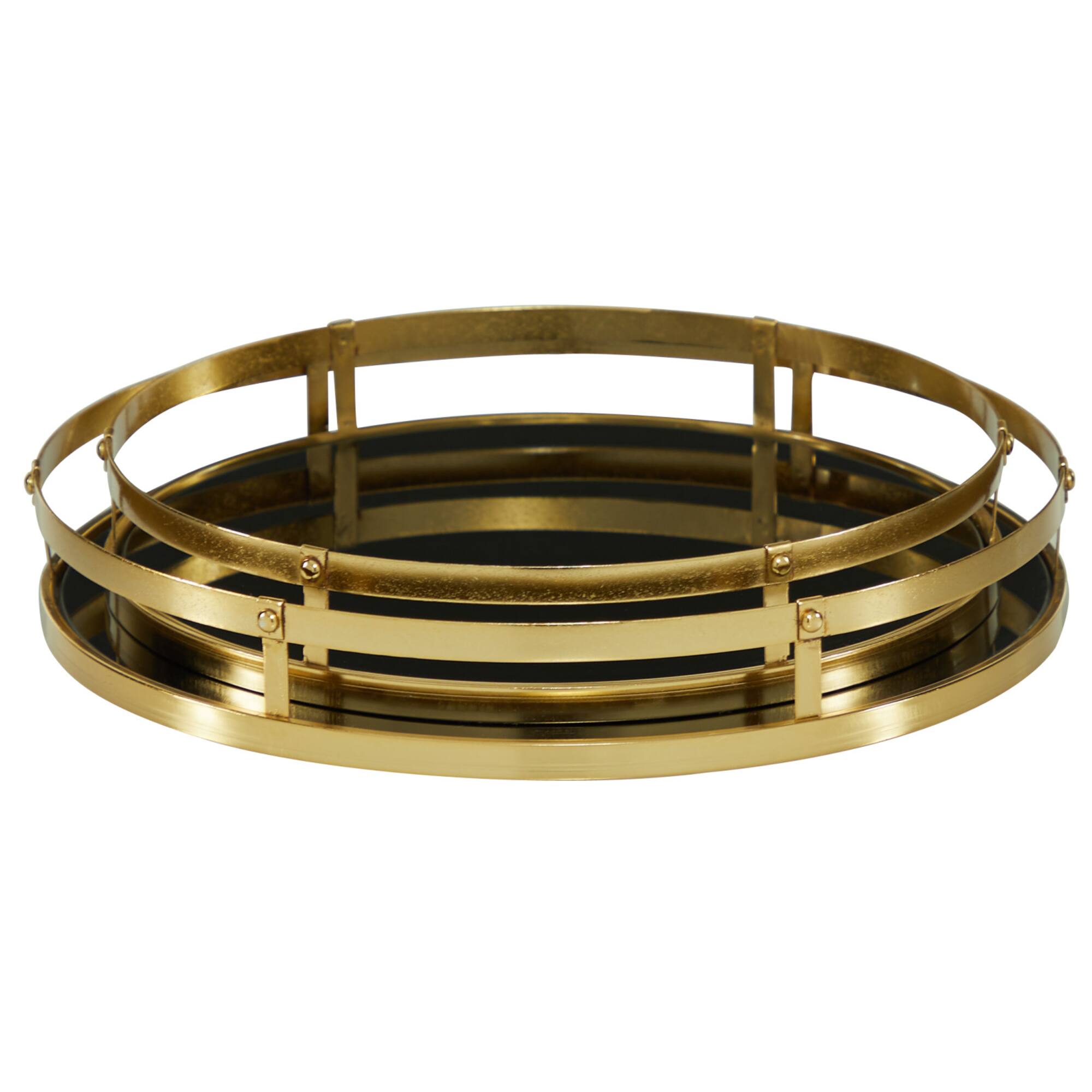 CosmoLiving by Cosmopolitan Set of 2" Gold Metal Glam Tray, 14", 16"